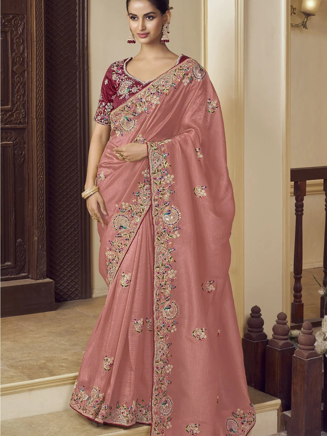 Pink Paisley Polyester Indian Sari | Premium Ethnic Saree