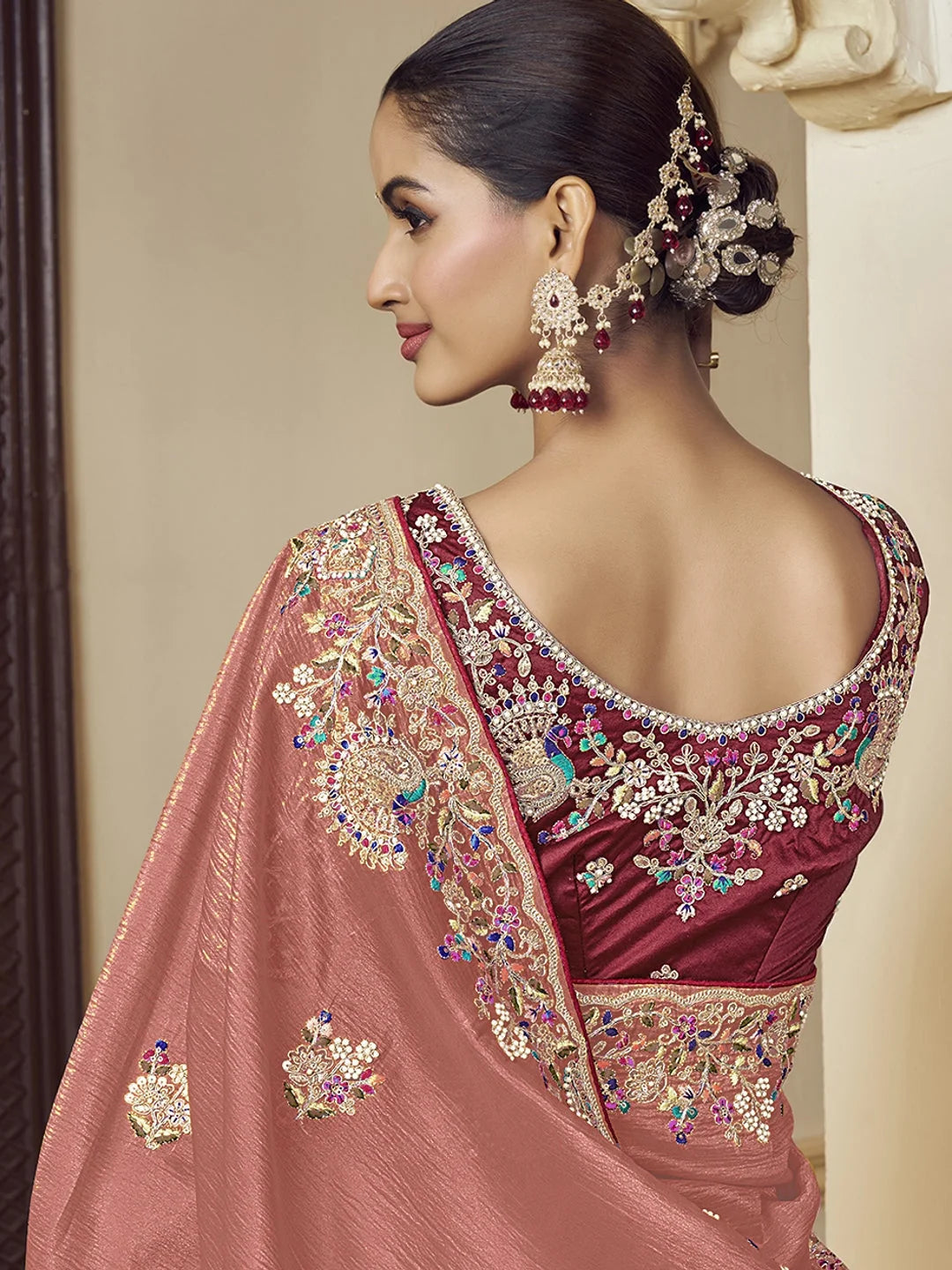 Pink Paisley Polyester Indian Sari | Premium Ethnic Saree