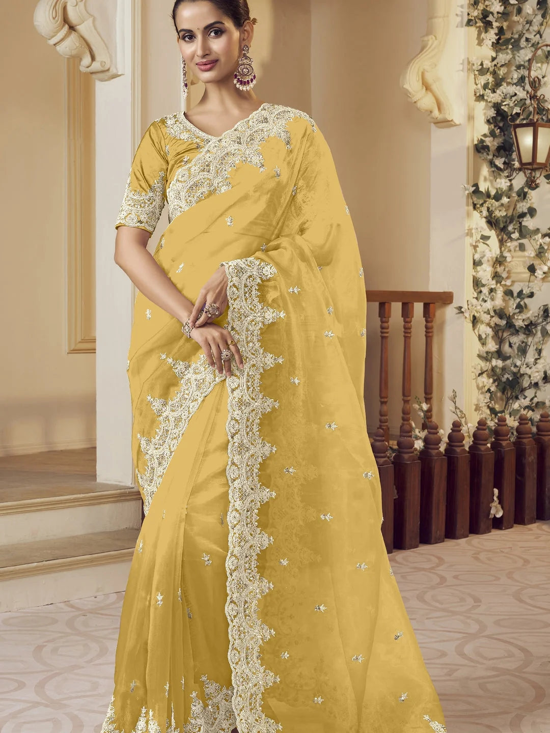 Yellow Paisley Polyester Saree | Designer Sarees India