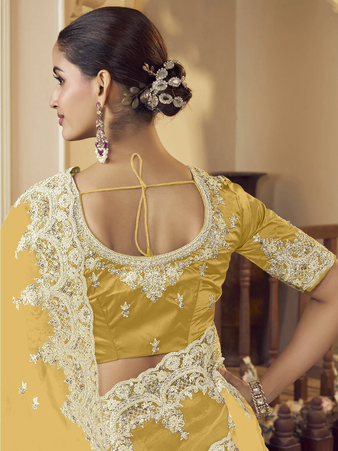 Yellow Paisley Polyester Saree | Designer Sarees India