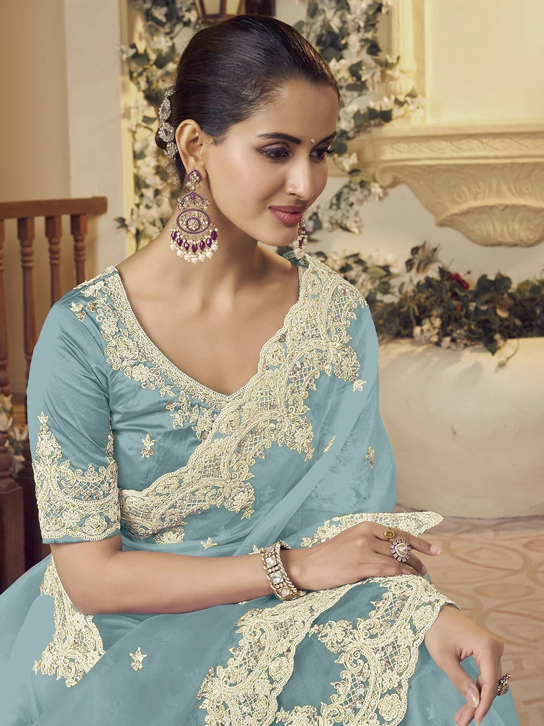 Turquoise Blue Paisley Saree | Indian Sarees Online