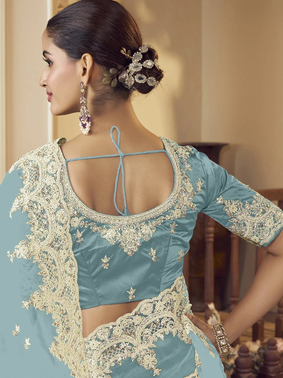 Turquoise Blue Paisley Saree | Indian Sarees Online