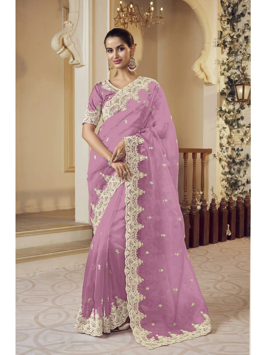 Purple Polyester Saree | Designer Sarees India
