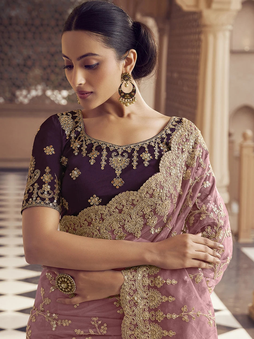 Purple Polyester Saree | Indian Sarees & Ethnic Fashion