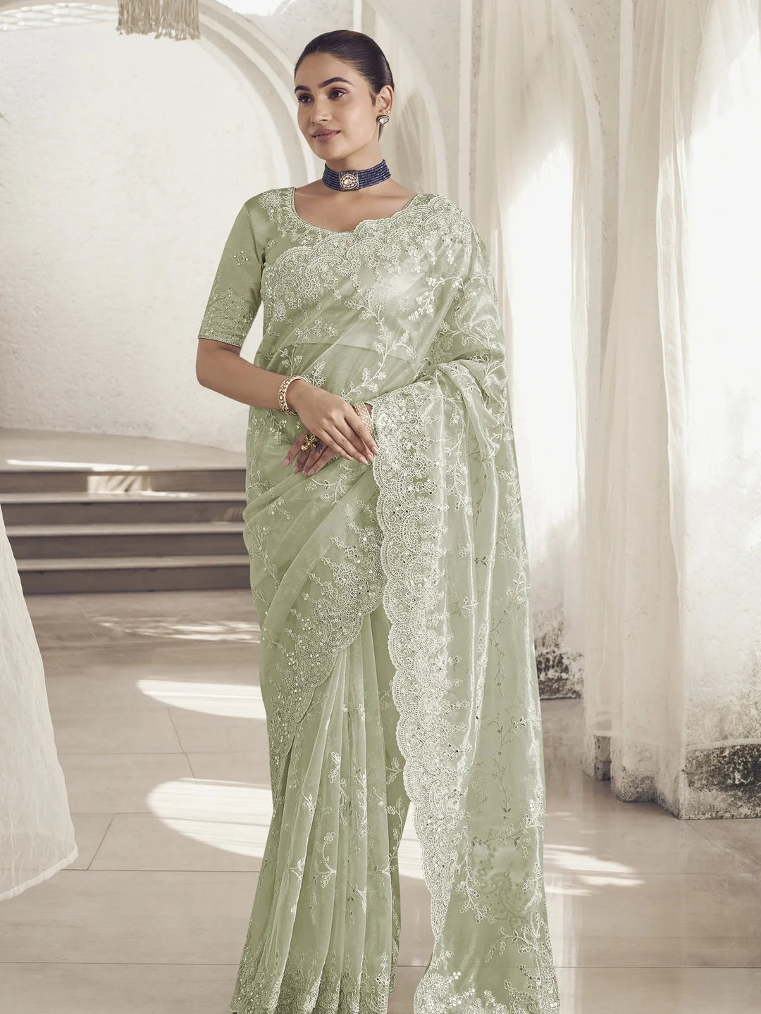 Green Paisley Polyester Saree | Indian Sarees Online