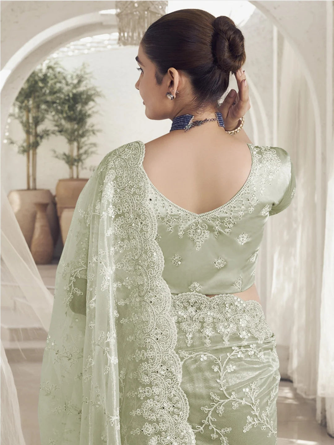 Green Paisley Polyester Saree | Indian Sarees Online
