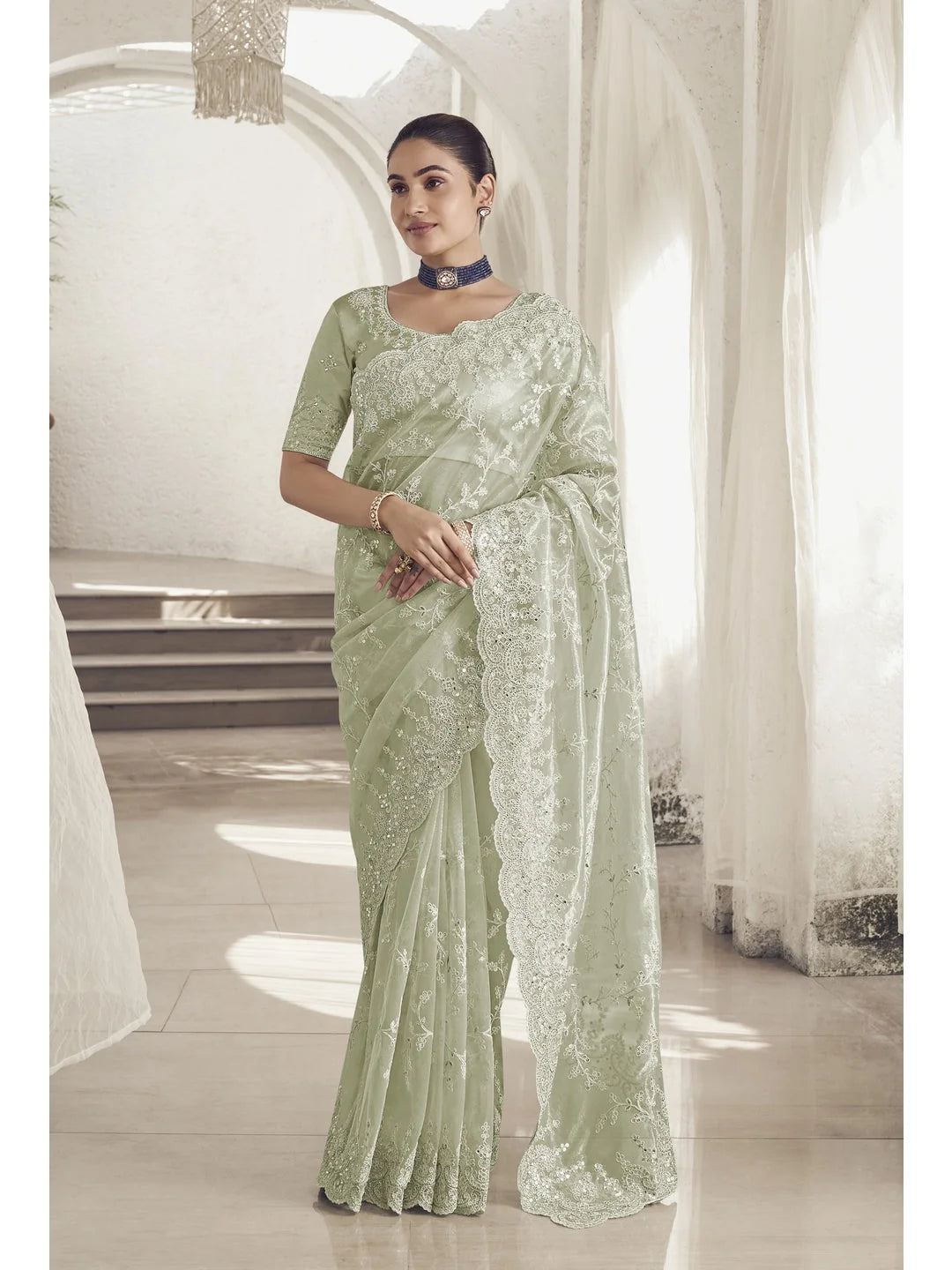 Green Paisley Polyester Saree | Indian Sarees Online