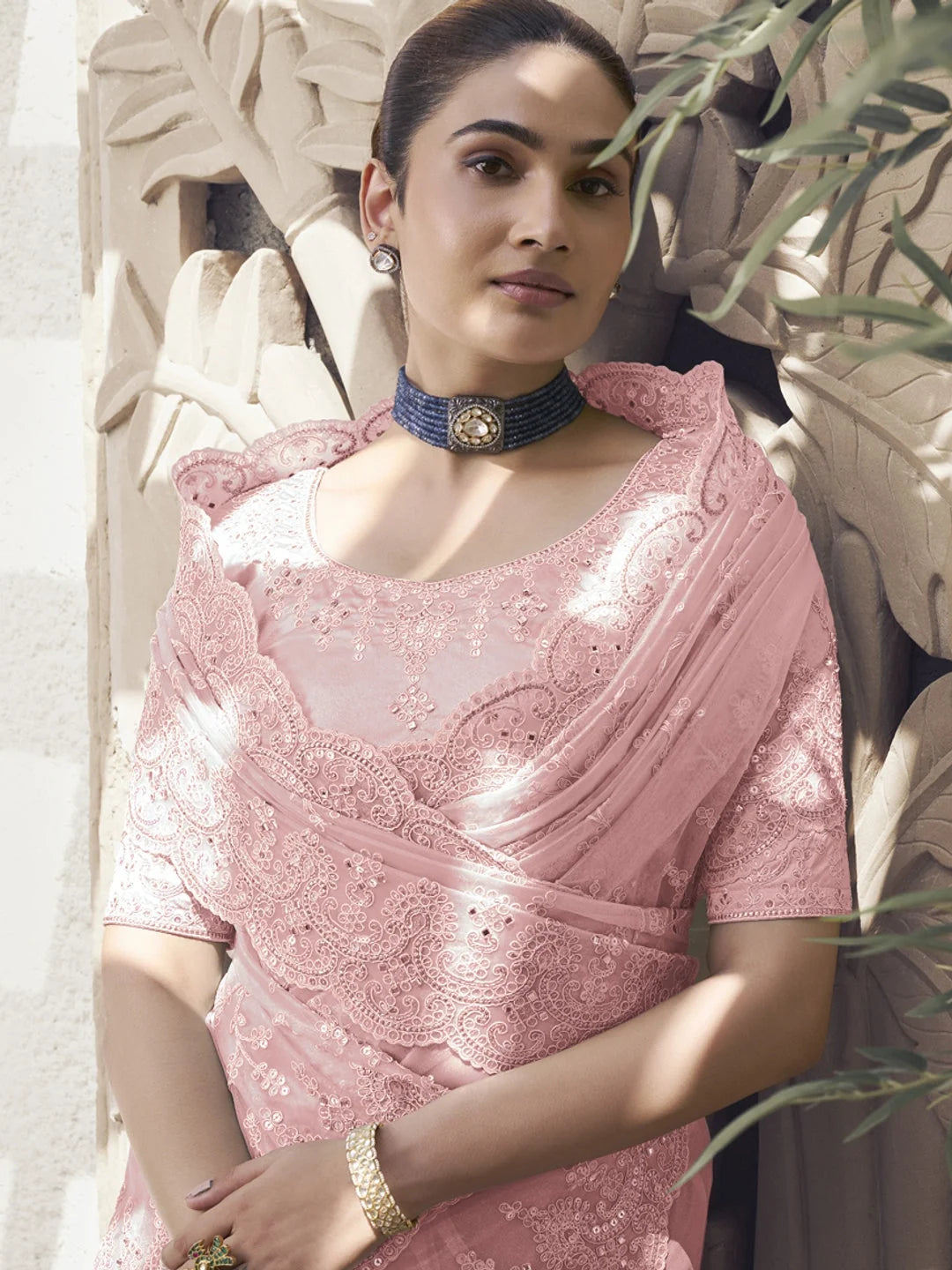 Pink Paisley Polyester Saree | Indian Wedding Sarees