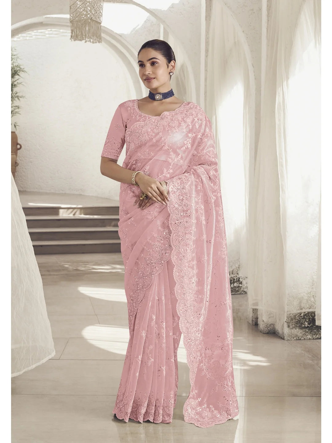Pink Paisley Polyester Saree | Indian Wedding Sarees