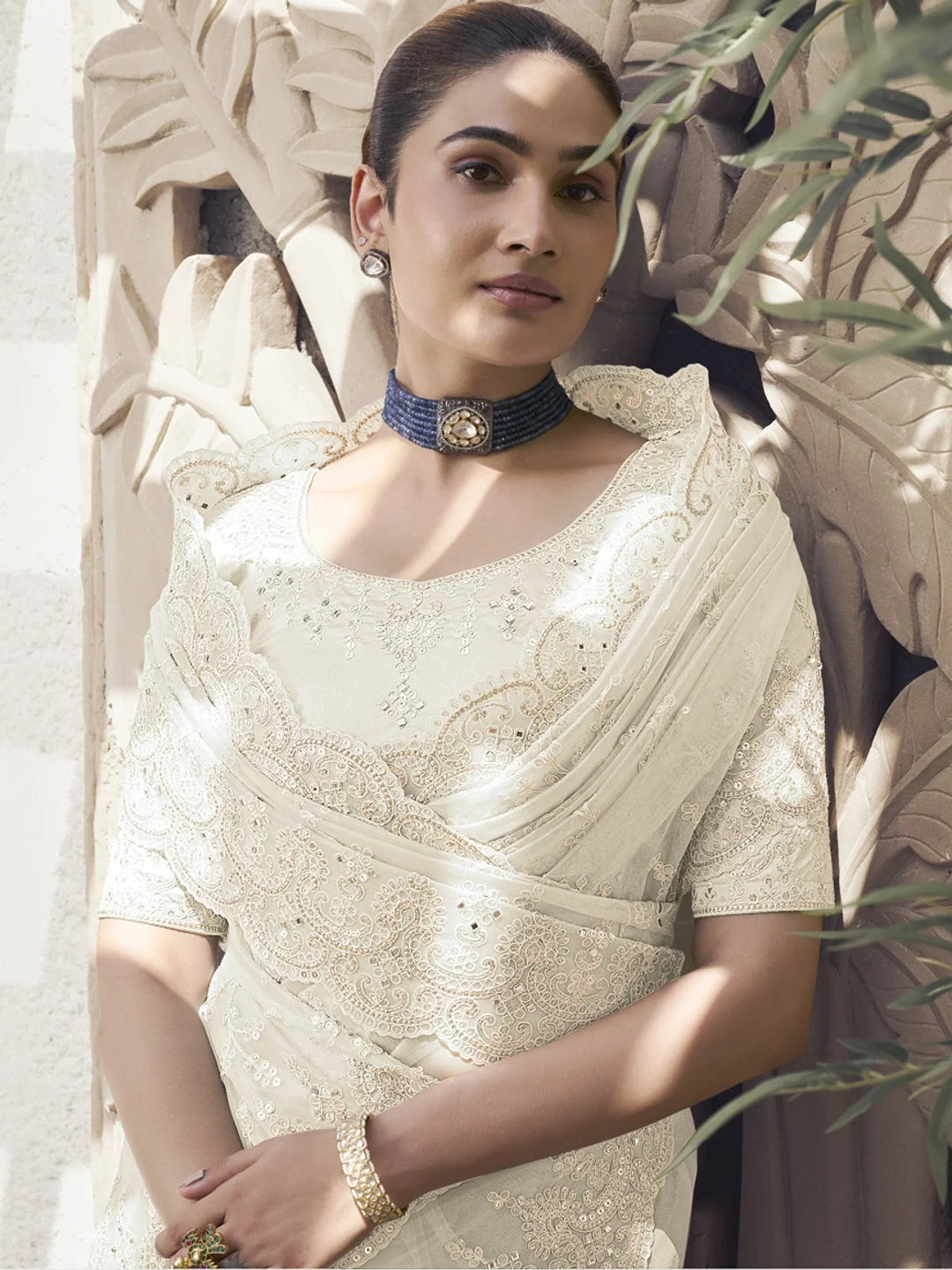 White Paisley Saree | Indian Sarees - Ethnic Fashion