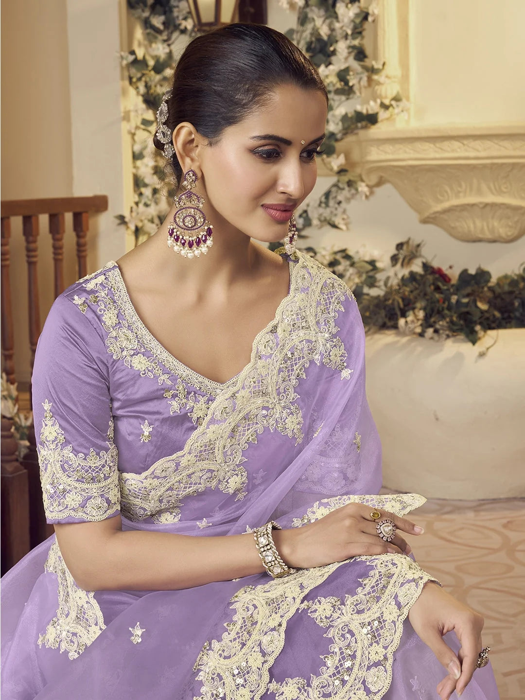 Lavender Paisley Saree | Designer Sarees India