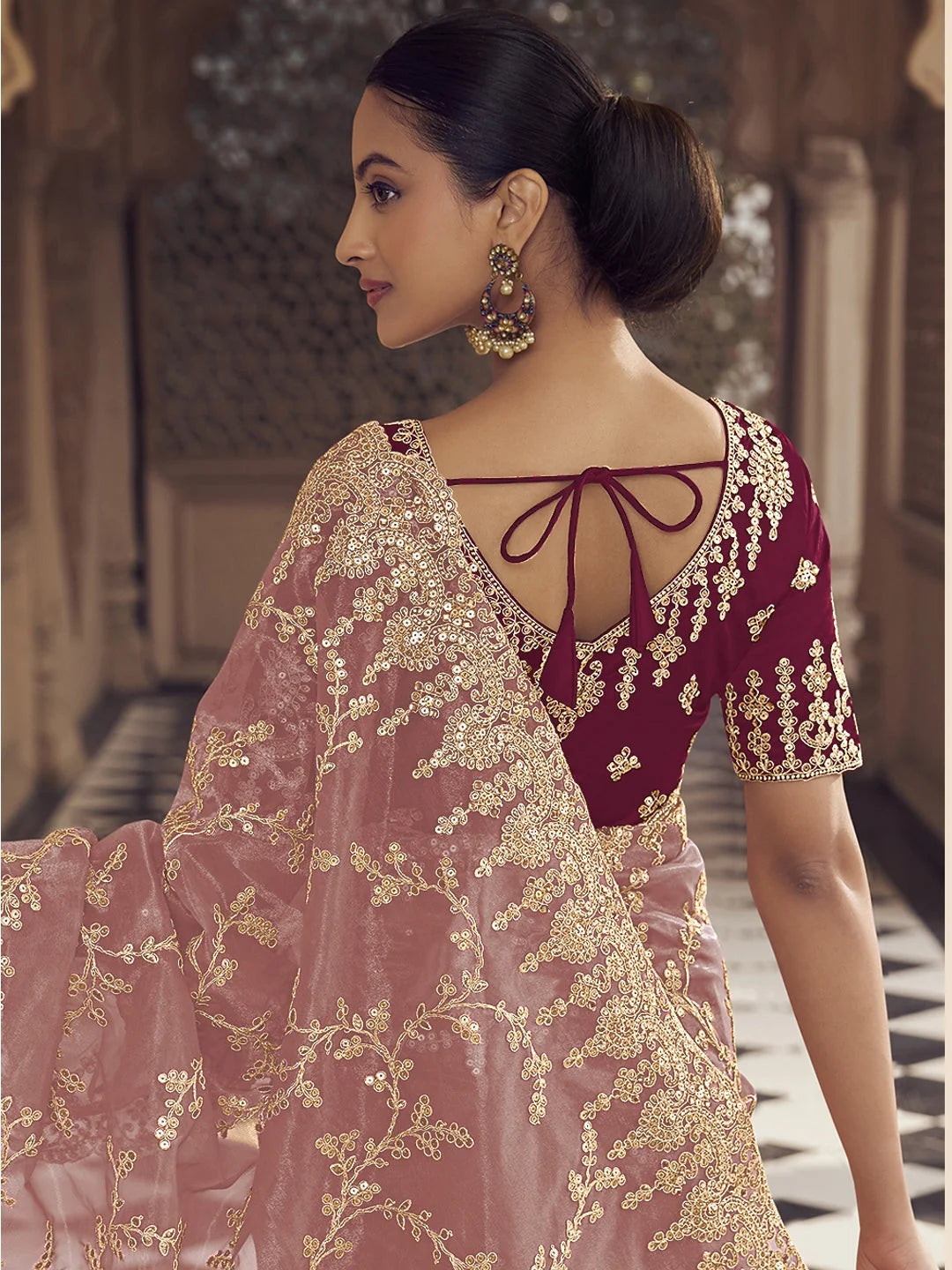 Pink Polyester Saree | Indian Sarees for Women