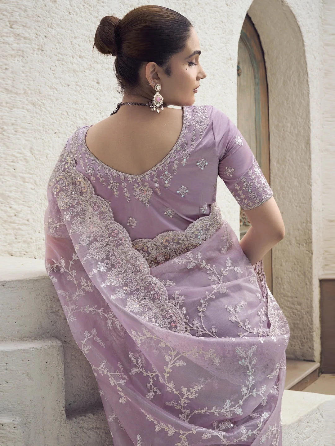 Lavender Paisley Polyester Saree | Indian Sari Elegance