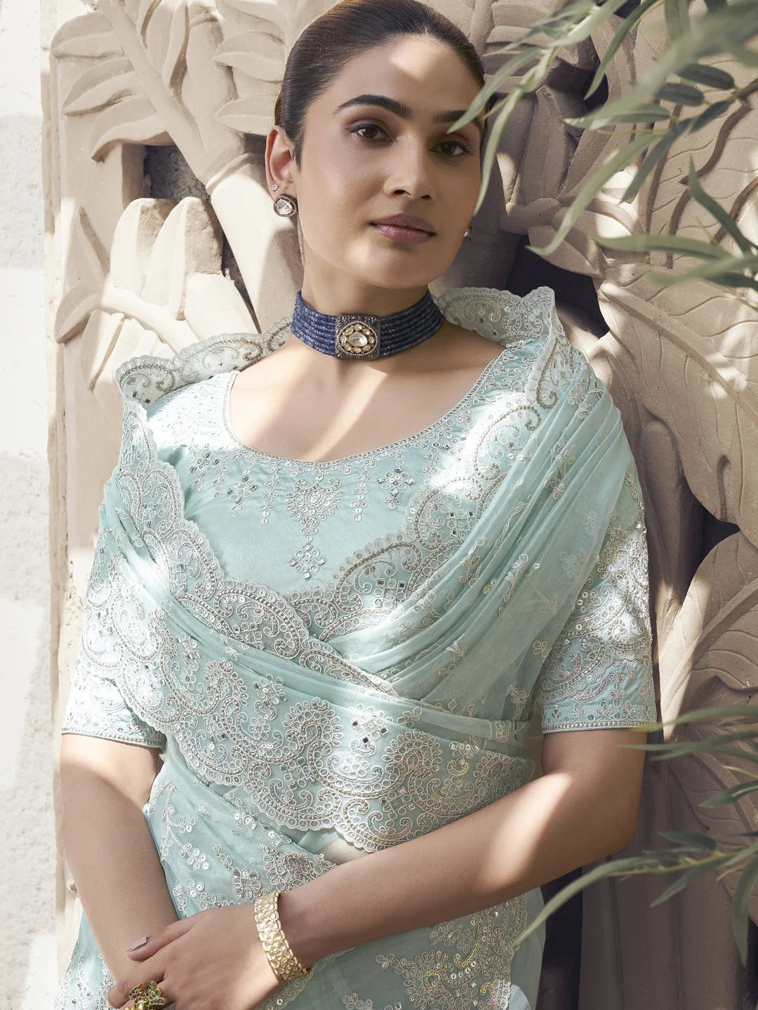 Sea Green Paisley Saree | Designer Sarees India