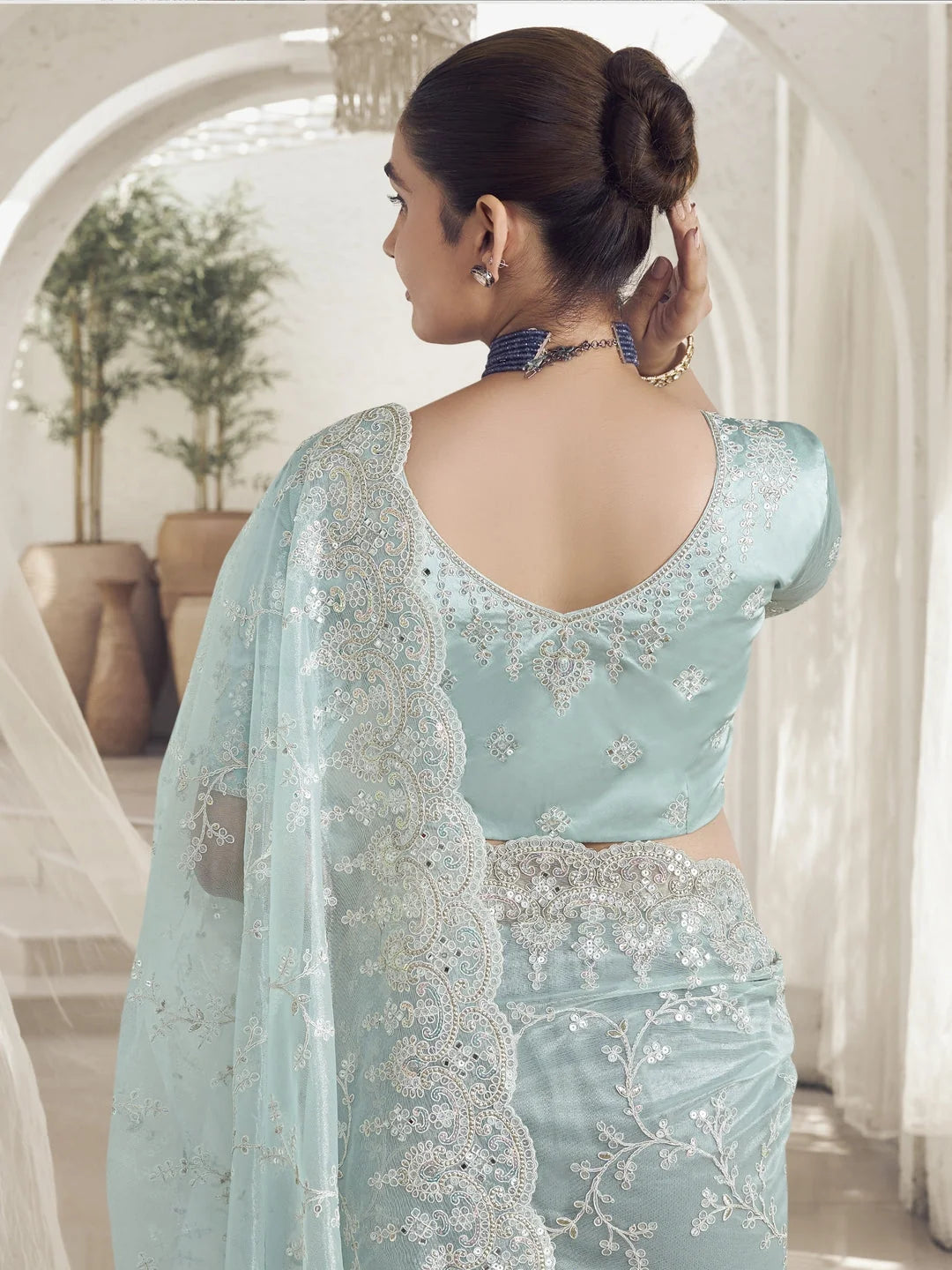 Sea Green Paisley Saree | Designer Sarees India