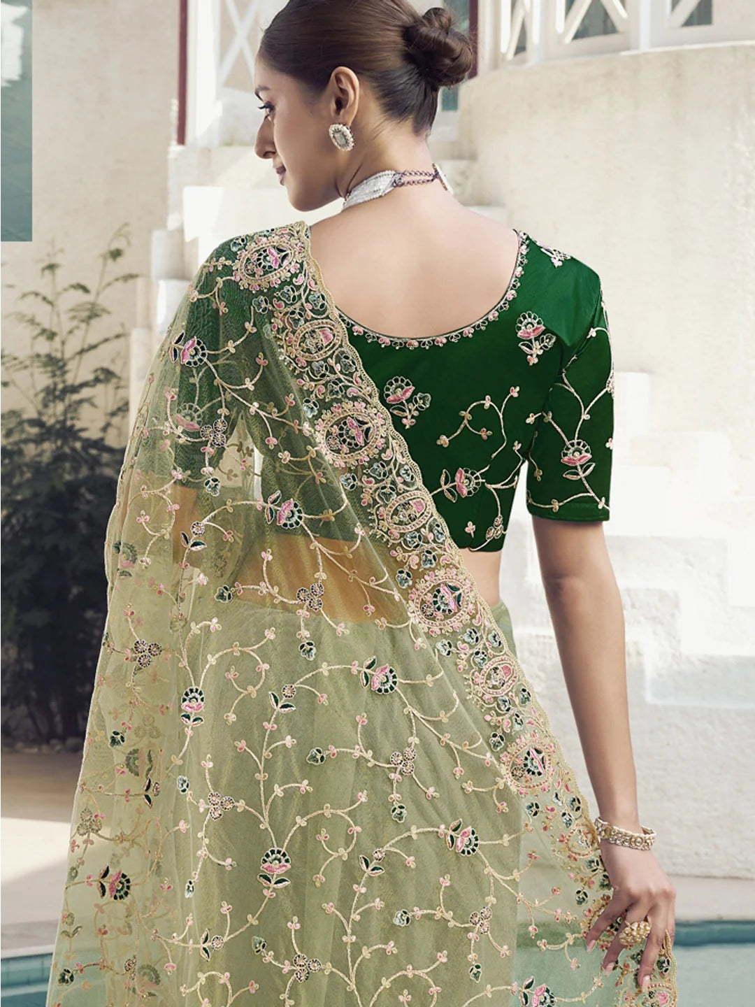 Green Paisley Polyester Saree | Traditional Designer Sarees India