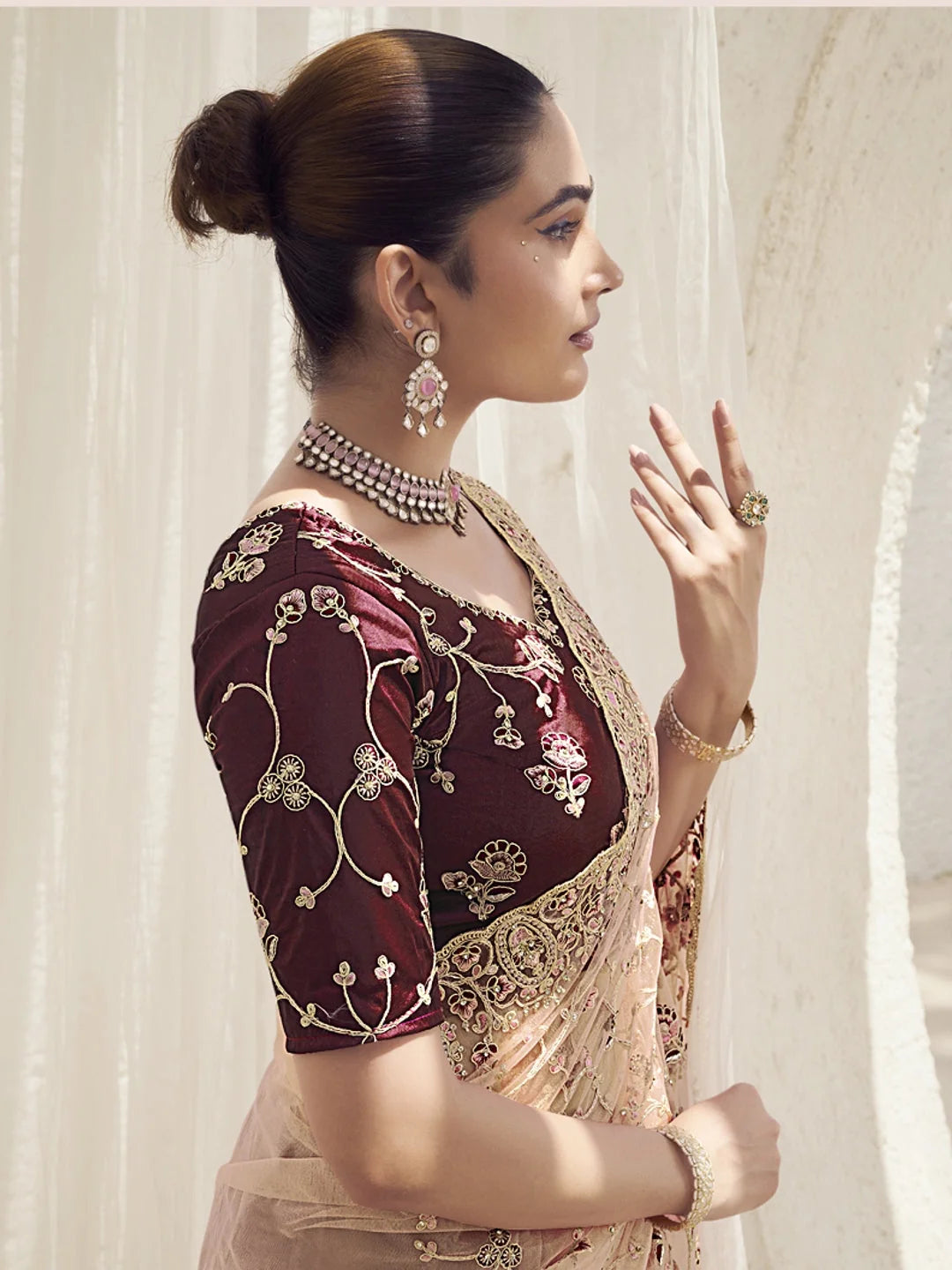 Pink Paisley Polyester Indian Sari - Designer Sarees India