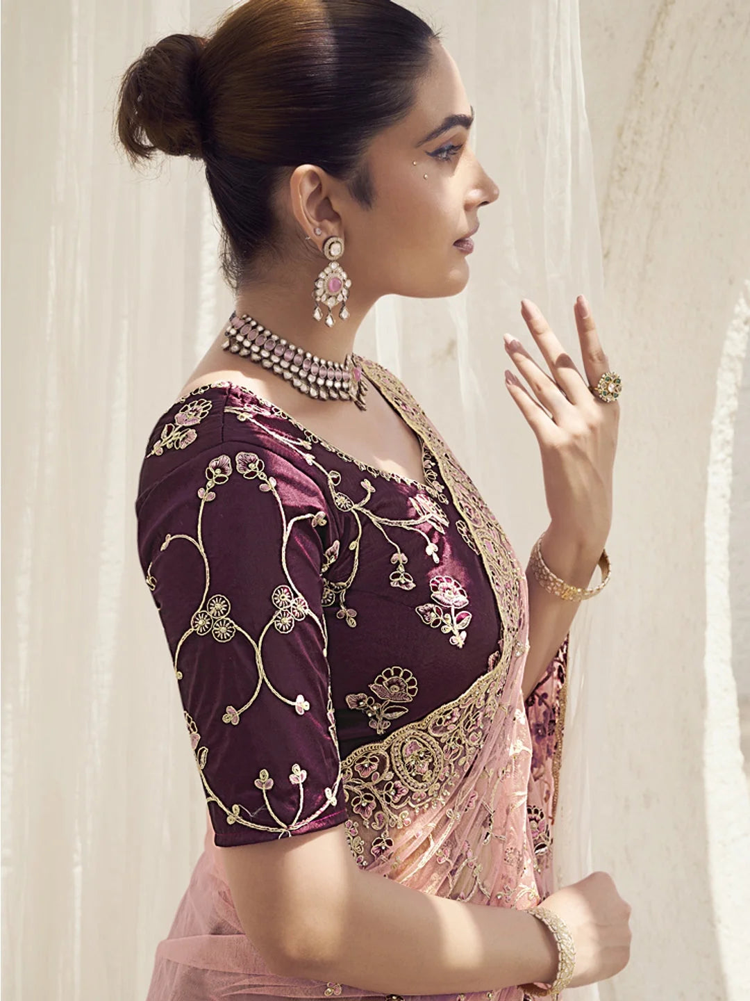 Pink Paisley Polyester Saree | Indian Sarees