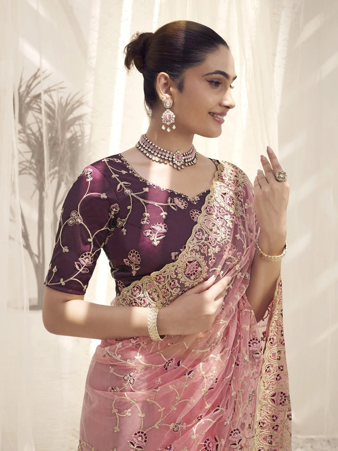 Purple Paisley Polyester Saree | Designer Sarees India