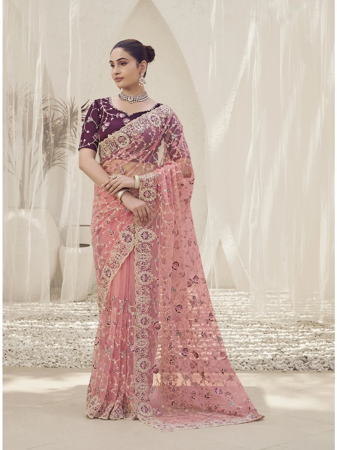Purple Paisley Polyester Saree | Designer Sarees India