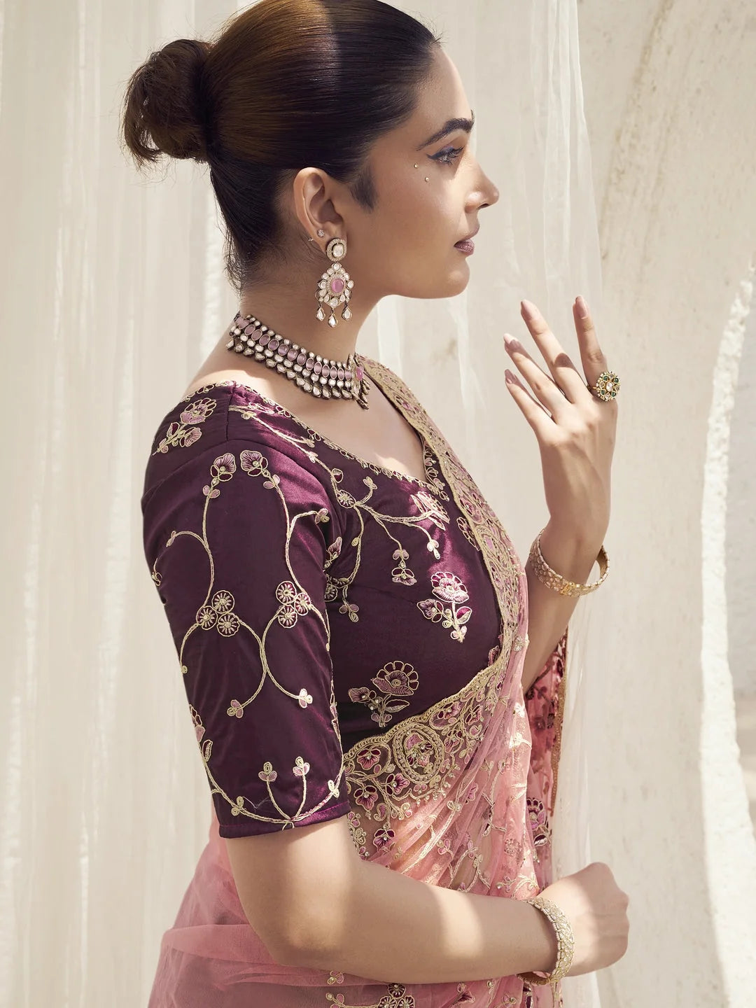 Purple Paisley Polyester Saree | Designer Sarees India