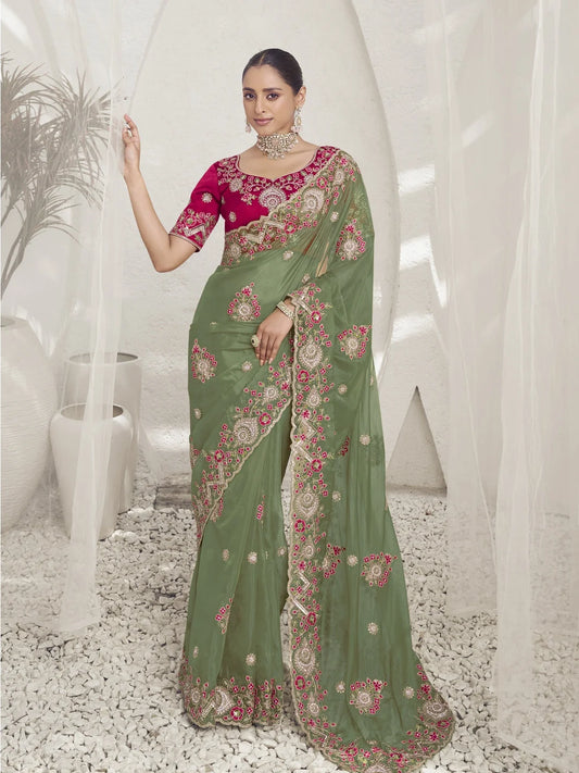 Womens Premium Fashion Ethnic Green Color Saree-MLSHWSA2109GRN0ONE 1080