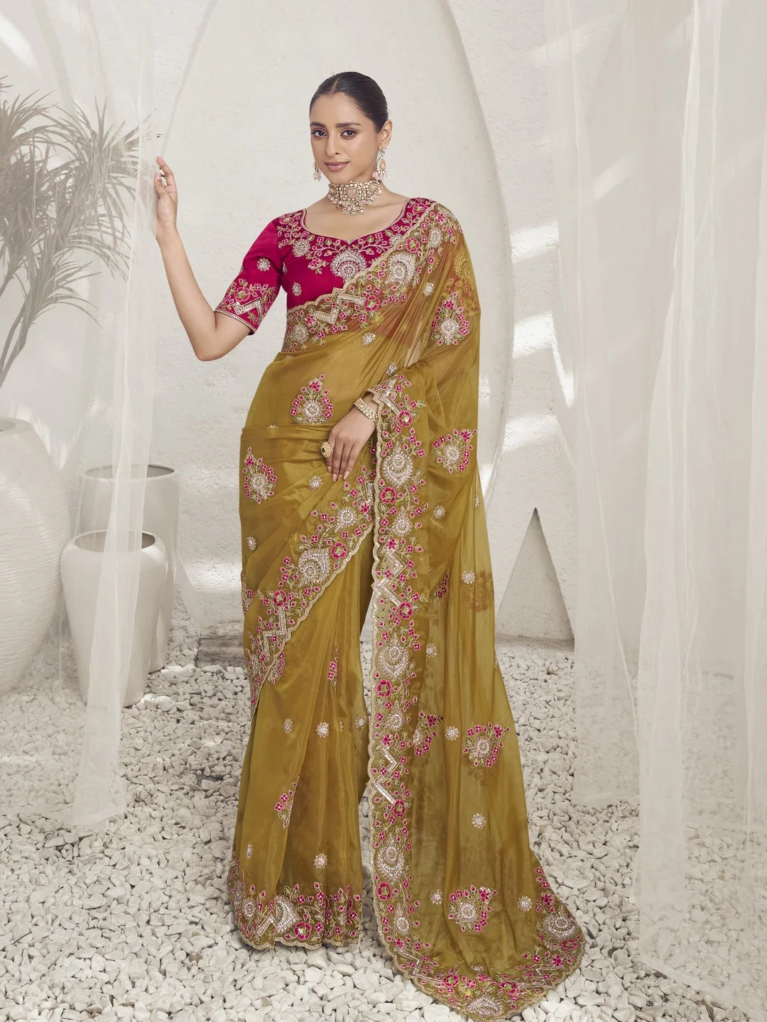 Rust Paisley Polyester Saree | Indian Wedding Sarees