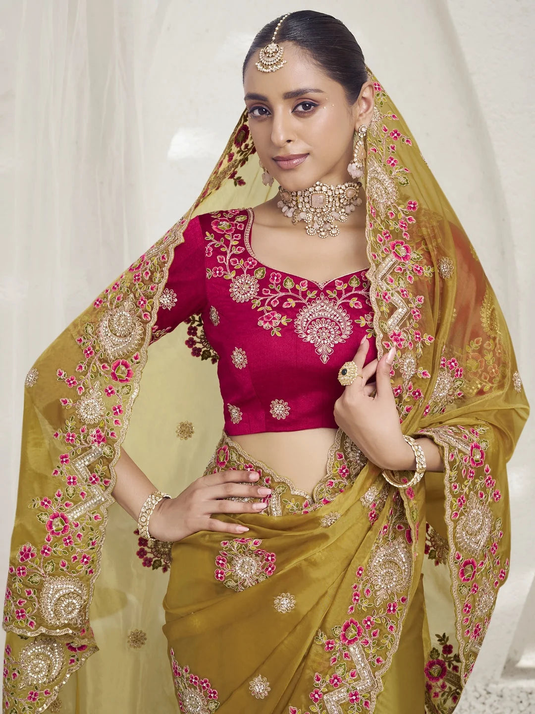 Rust Paisley Polyester Saree | Indian Wedding Sarees