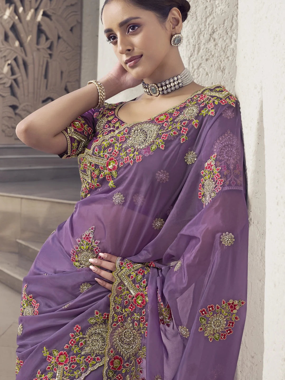 Purple Paisley Polyester Saree | Indian Wedding Sarees