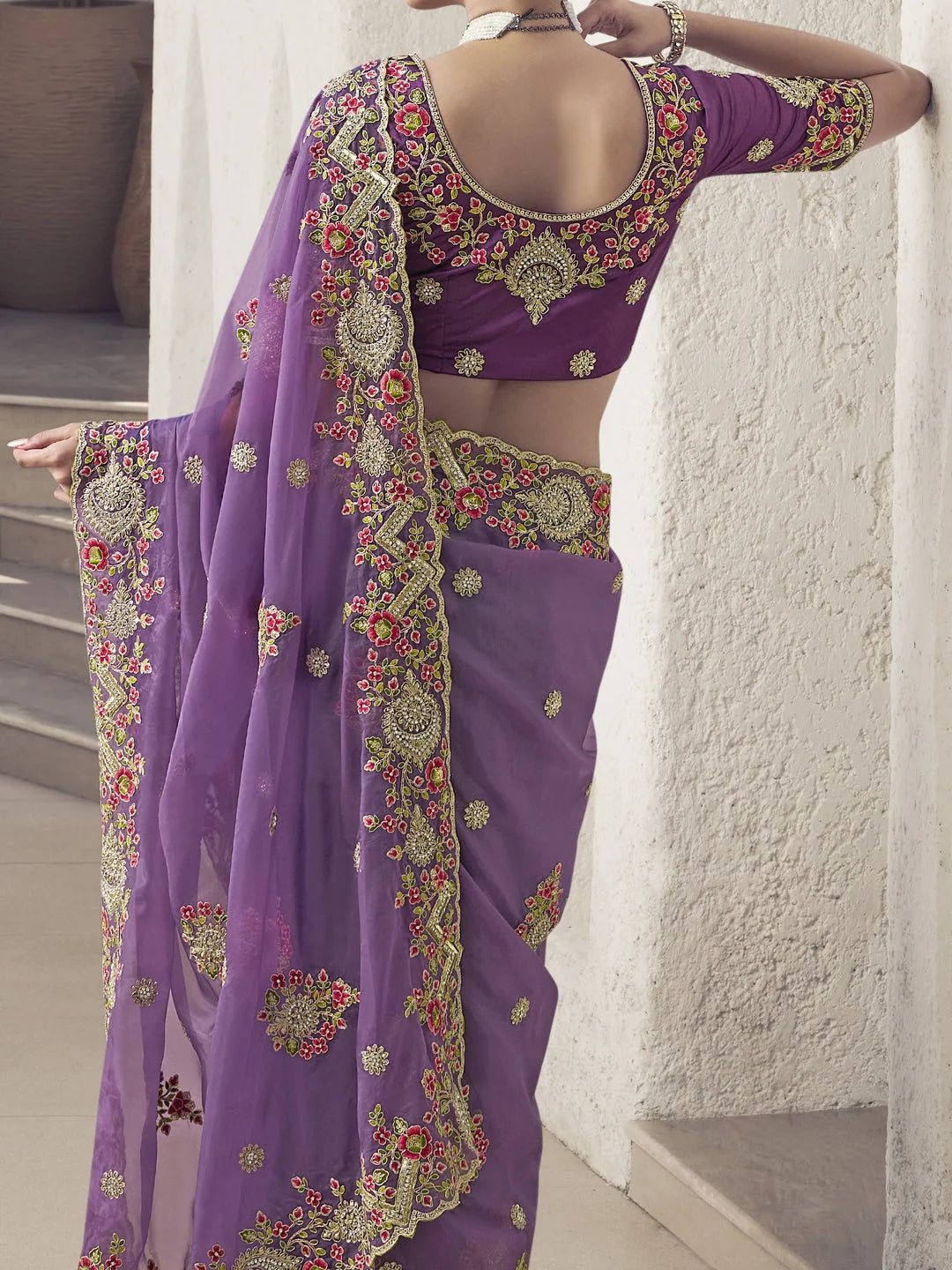 Purple Paisley Polyester Saree | Indian Wedding Sarees
