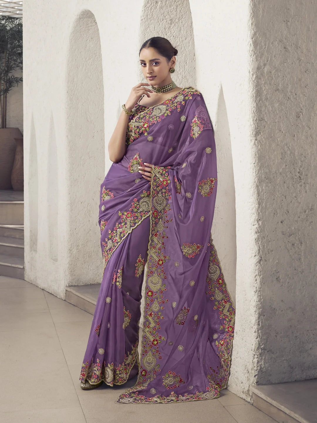 Purple Paisley Polyester Saree | Indian Wedding Sarees