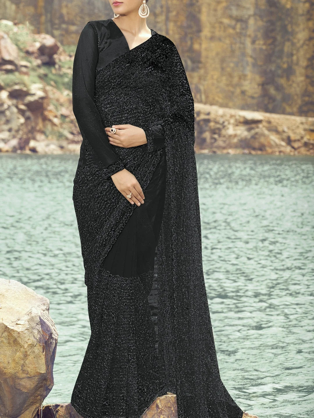 Black Embroidered Saree | Elegant Designer Sarees India
