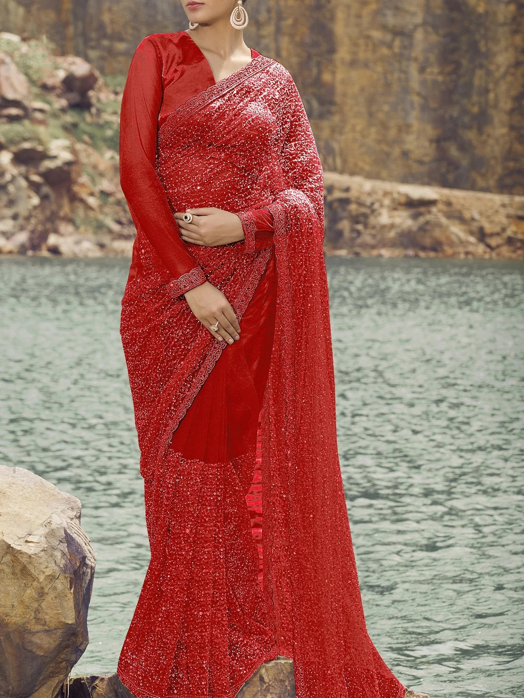 Red Embroidered Saree - Designer Sarees India