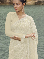 Womens Premium Fashion Ethnic Cream Color Saree-MLSHWSA2102CRM0ONE