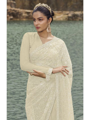 Womens Premium Fashion Ethnic Cream Color Saree-MLSHWSA2102CRM0ONE