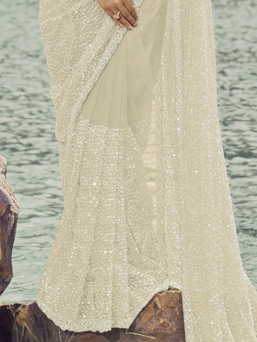 Cream Embroidered Saree | Indian Sarees for Women