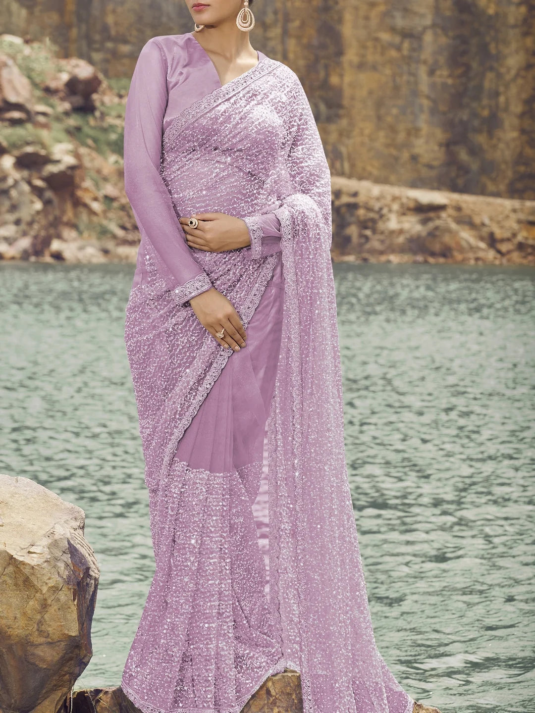 Lavender Embroidered Saree | Indian Sari Style