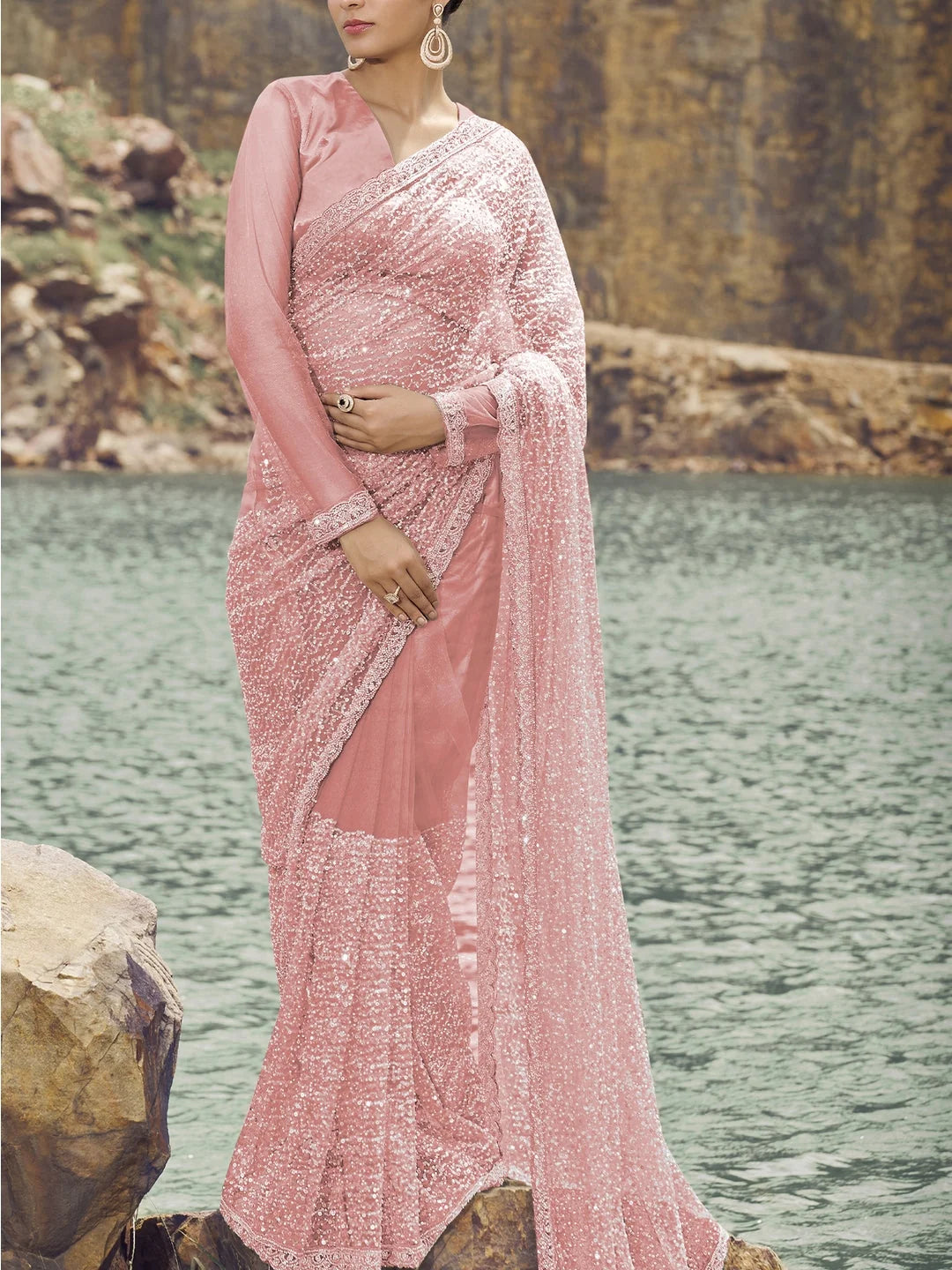 Graceful Pink Embroidered Saree | Exclusive Designer Collection