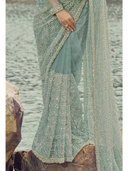 Womens Premium Fashion Ethnic Sea Green Color Saree-MLSHWSA2099SGR0ONE