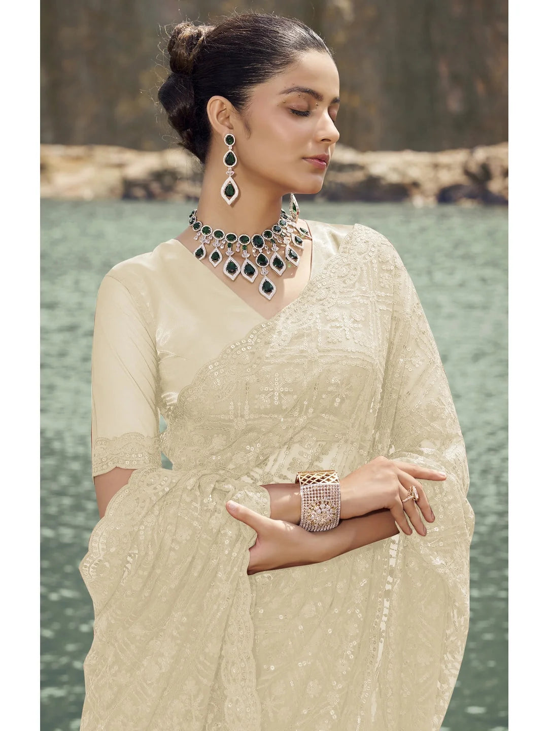 White Paisley Saree - Indian Sarees for Women