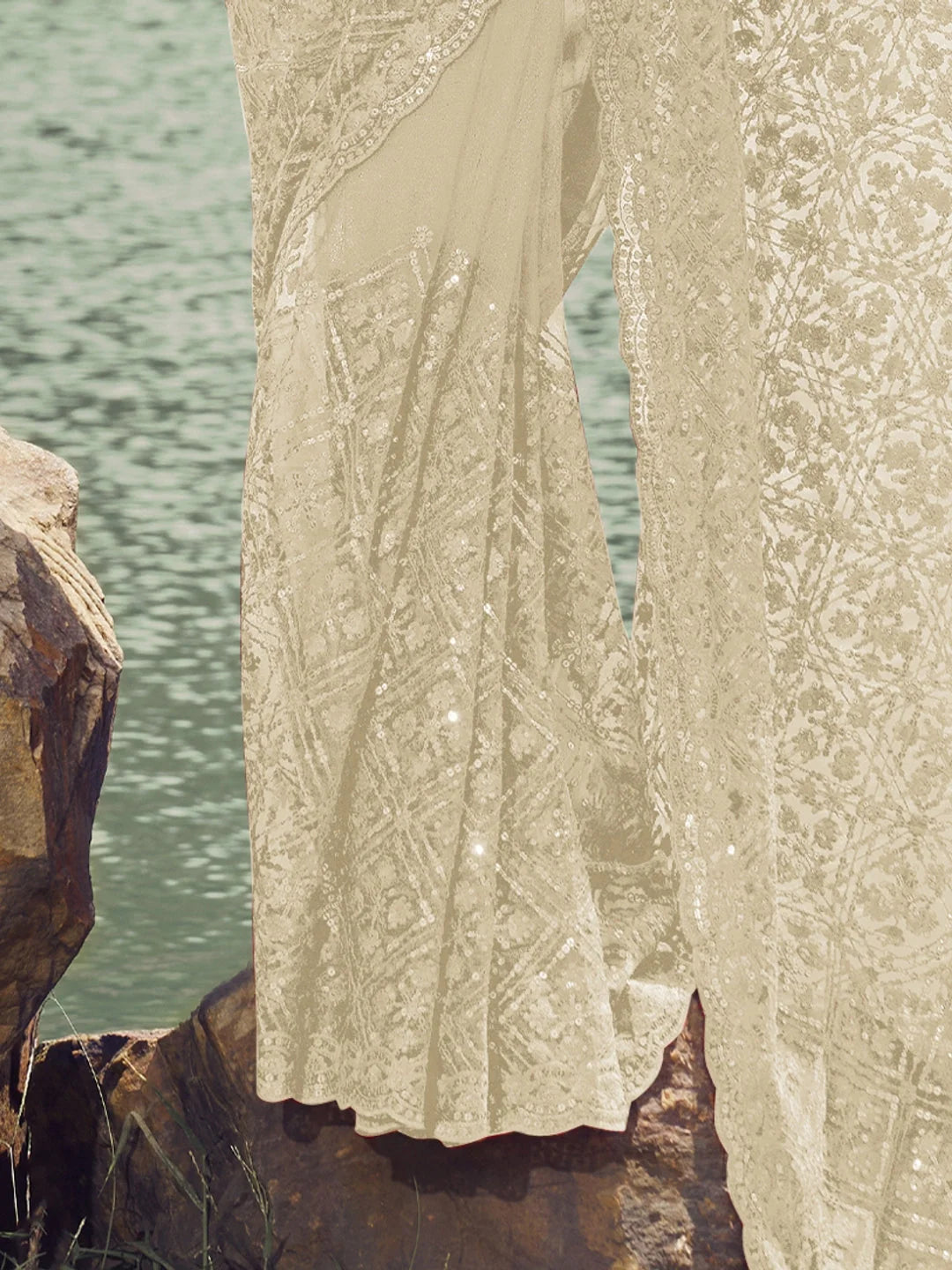 White Paisley Saree - Indian Sarees for Women