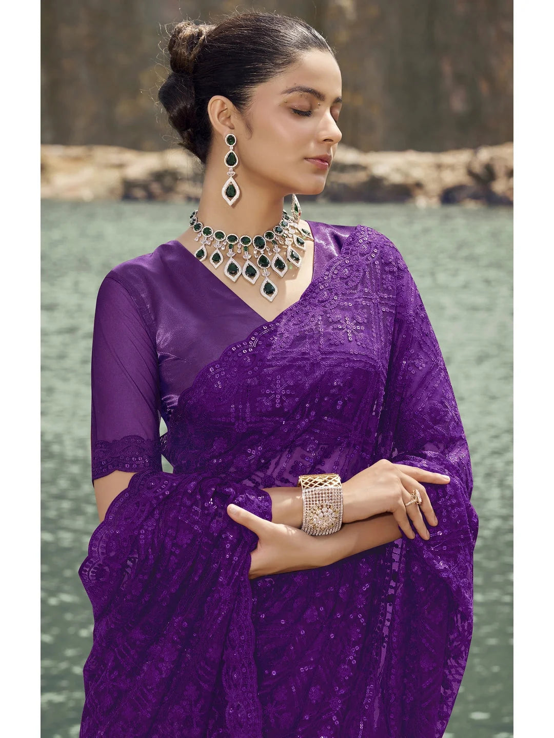 Purple Paisley Polyester Saree | Indian Sarees Online