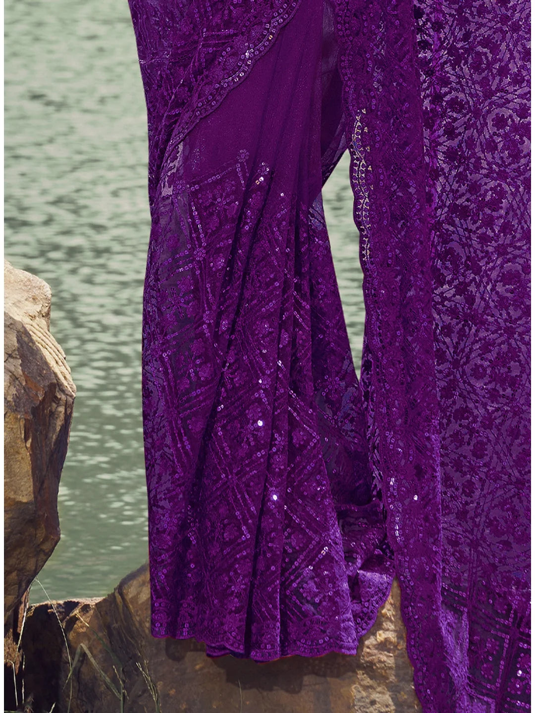 Purple Paisley Polyester Saree | Indian Sarees Online