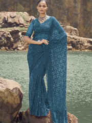 Womens Premium Fashion Ethnic Blue Color Saree-MLSHWSA2093BLU0ONE