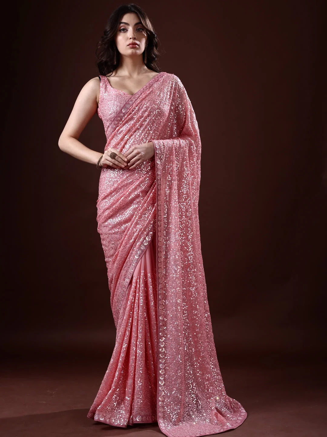 Pink Paisley Polyester Saree | Indian Sarees Elegance