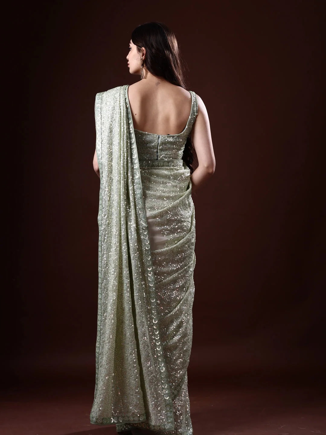 Green Paisley Polyester Saree | Indian Sari Elegance