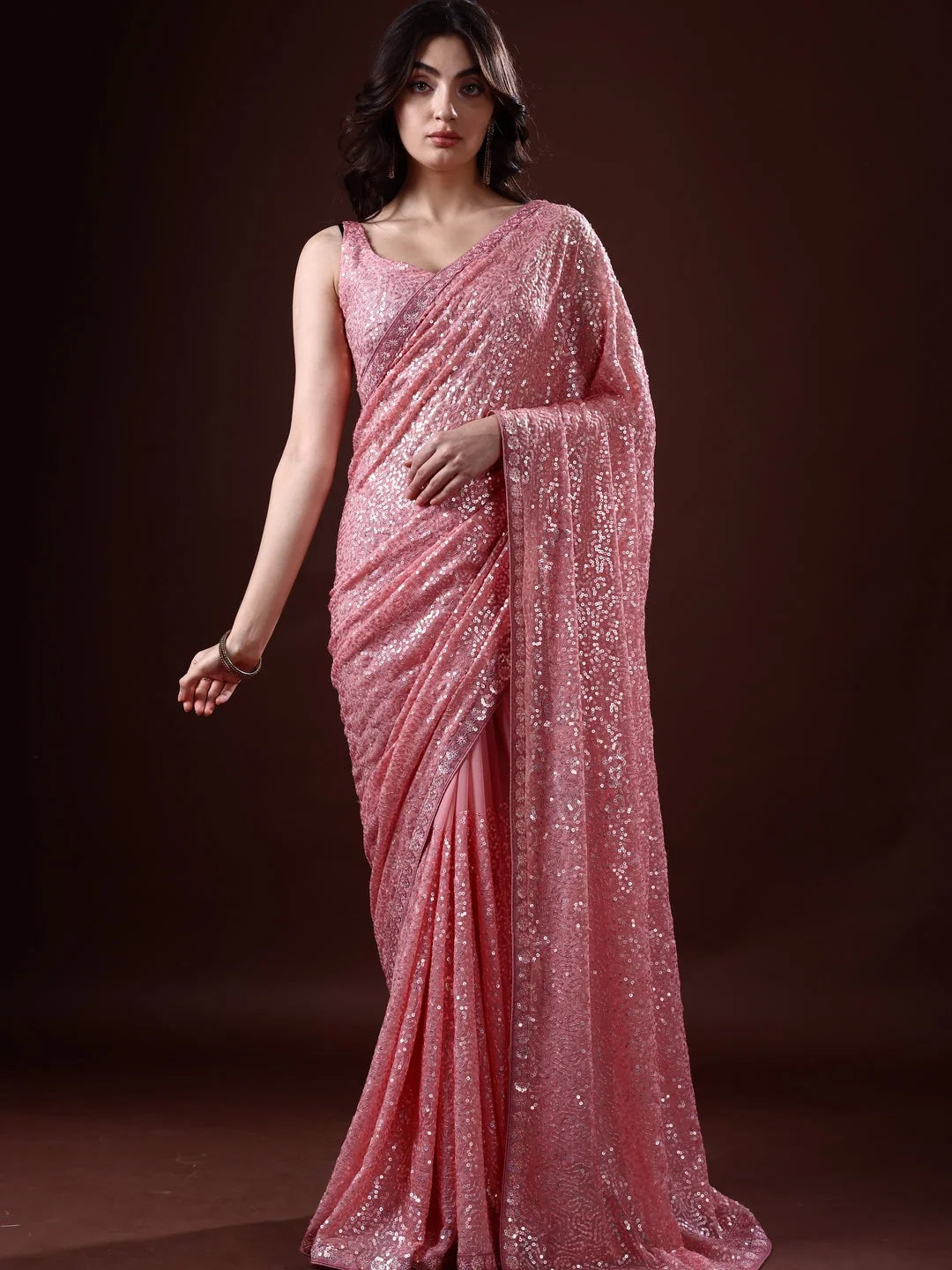 Pink Paisley Polyester Saree | Indian Sarees Elegance