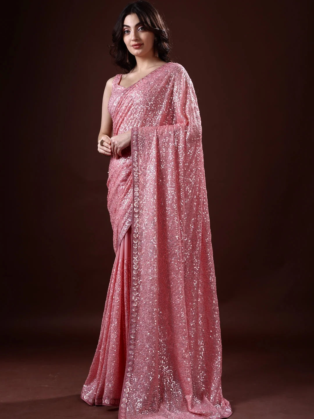 Pink Paisley Polyester Saree | Indian Sarees Elegance