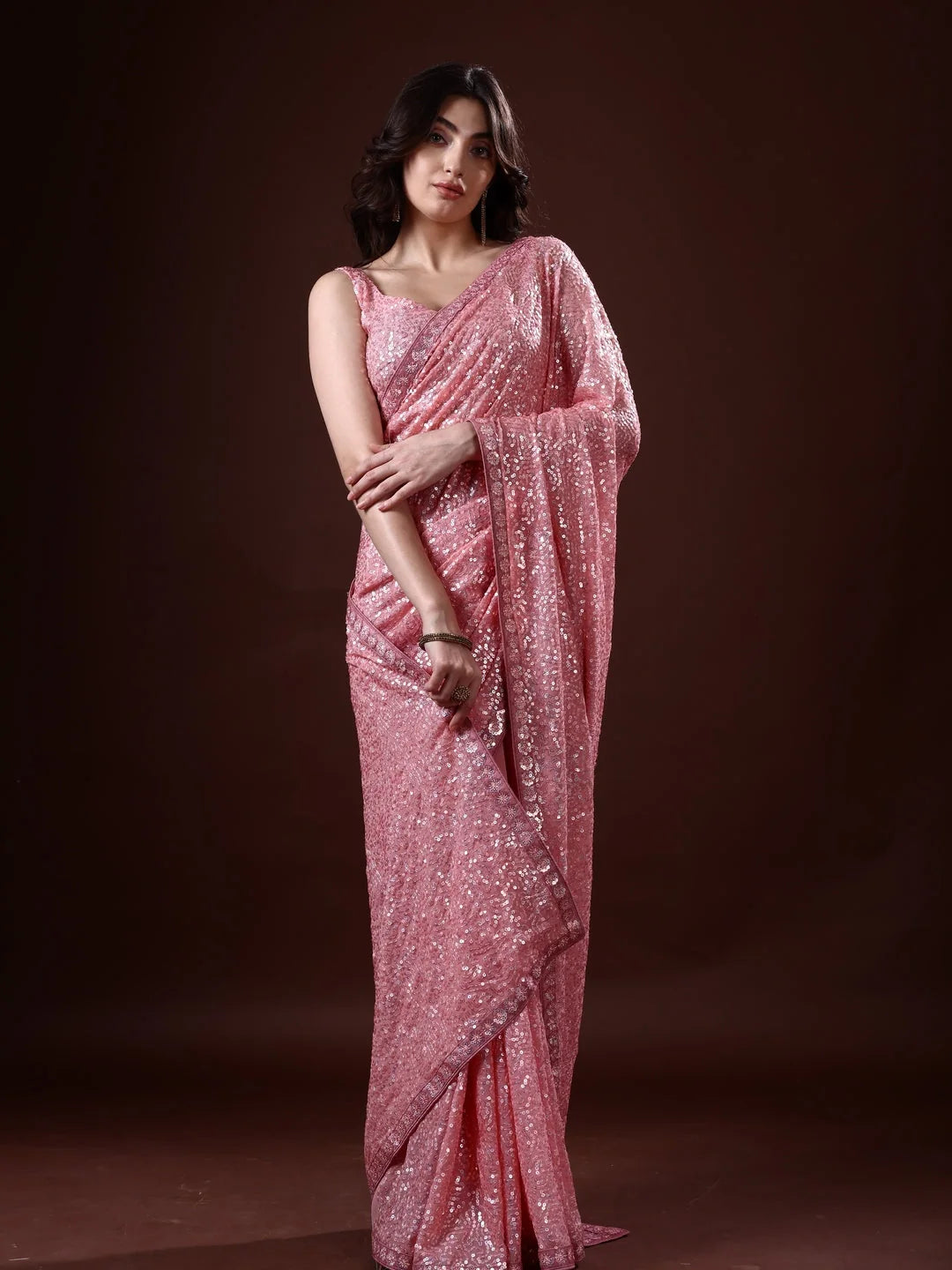 Pink Paisley Polyester Saree | Indian Sarees Elegance