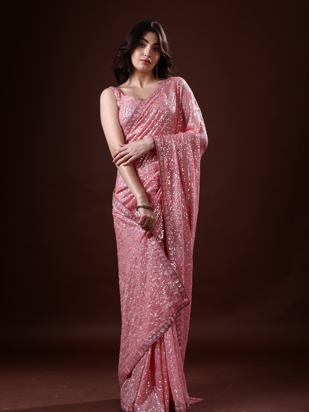 Pink Paisley Polyester Saree | Indian Sarees Elegance